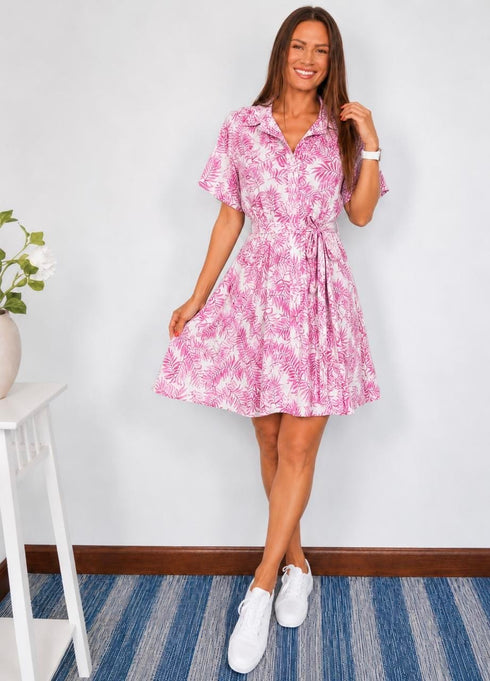 The Lola Shirt Dress - Pink Palms