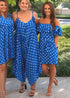BARDOT DRESS The Belted Bardot Dress - Royal Blue Polka dubai outfit dress brunch fashion mums