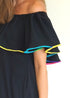 BARDOT DRESS The Ruffle Bardot Dress - Black & Mini Neon Rainbow Pom-Poms dubai outfit dress brunch fashion mums