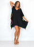 Beach Kaftan O/S The Beach Kaftan - Black w/ Neon Rainbow Pom Poms dubai outfit dress brunch fashion mums