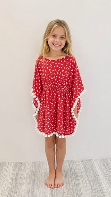 Beach Kaftan The Little Kaftan - Red Love Hearts with pom-poms dubai outfit dress brunch fashion mums