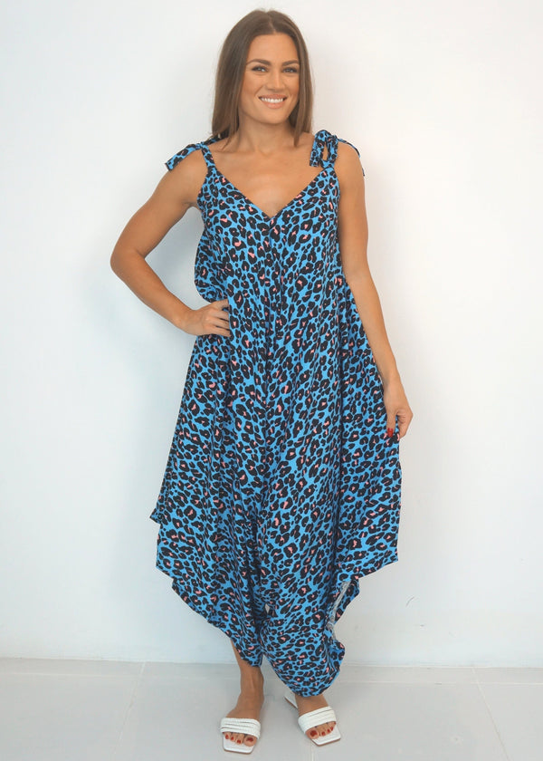Clothing O/S The Harem Jumpsuit - Sky Blue Animal dubai outfit dress brunch fashion mums