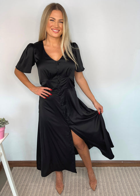 Dress The Kensington Dress - Midnight Black Satin dubai outfit dress brunch fashion mums