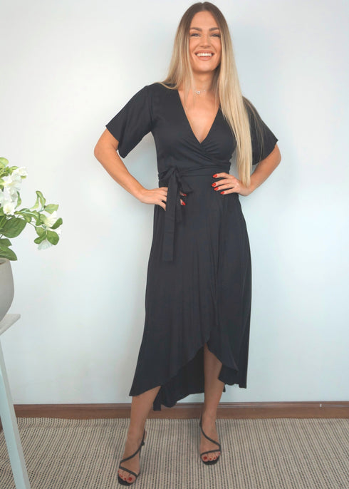 Dress The Maxi Wrap Dress - Midnight Black dubai outfit dress brunch fashion mums