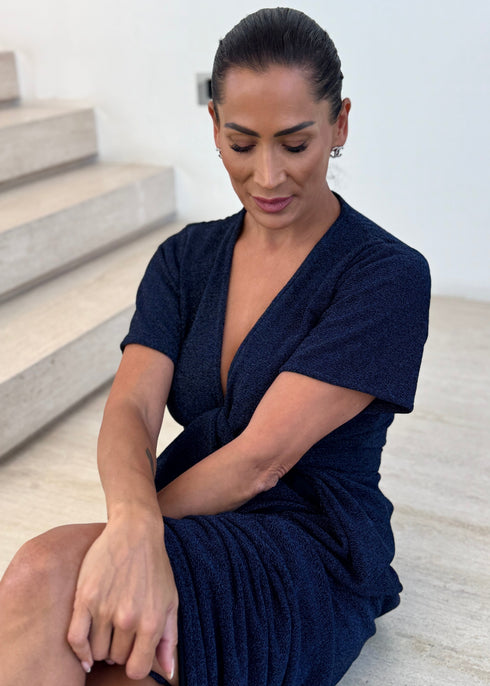Dress The Maxi Wrap Dress - Sparkle Navy dubai outfit dress brunch fashion mums