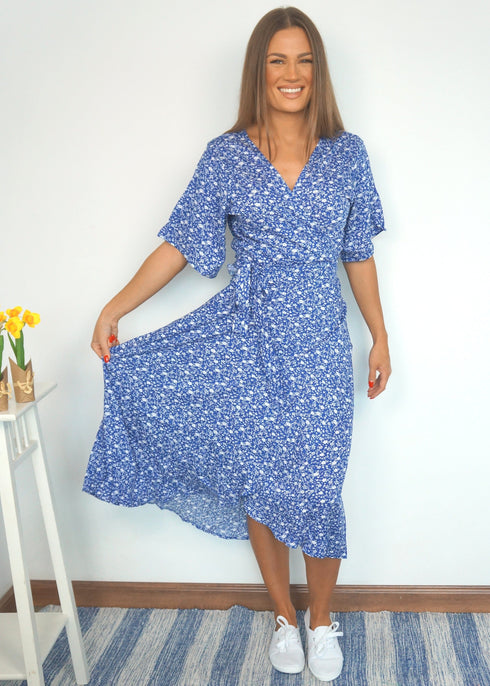 Dress The Midi Wrap Dress - Ditsy Royal dubai outfit dress brunch fashion mums