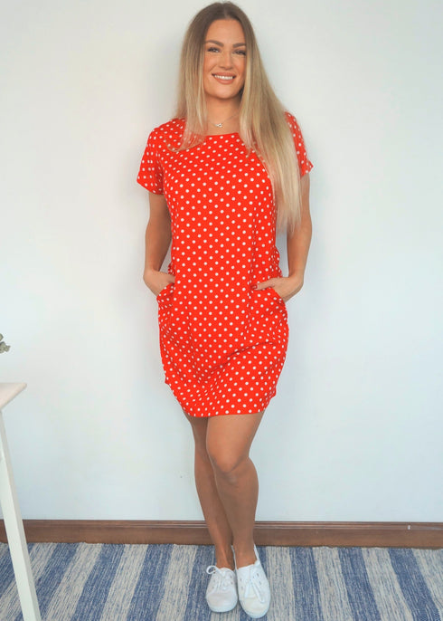 Dress The Mini Anywhere Dress - Red Polka Dot dubai outfit dress brunch fashion mums