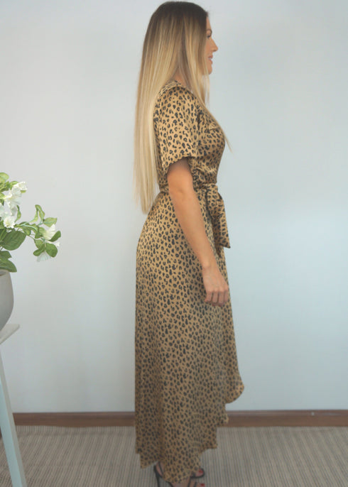 Dress The Satin Wrap Dress - Leopard Gold dubai outfit dress brunch fashion mums
