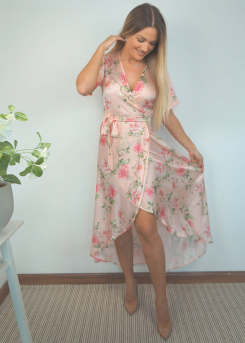 Dress The Satin Wrap Dress - Perfect Pinks dubai outfit dress brunch fashion mums