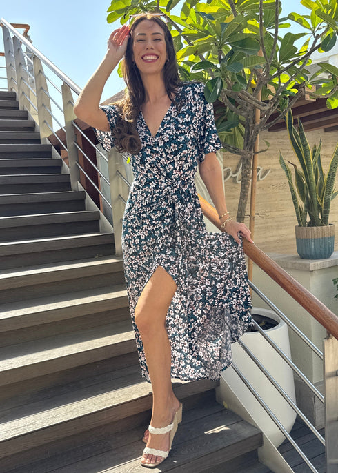 Dress The Stretch Wrap Dress - Teal Garden dubai outfit dress brunch fashion mums