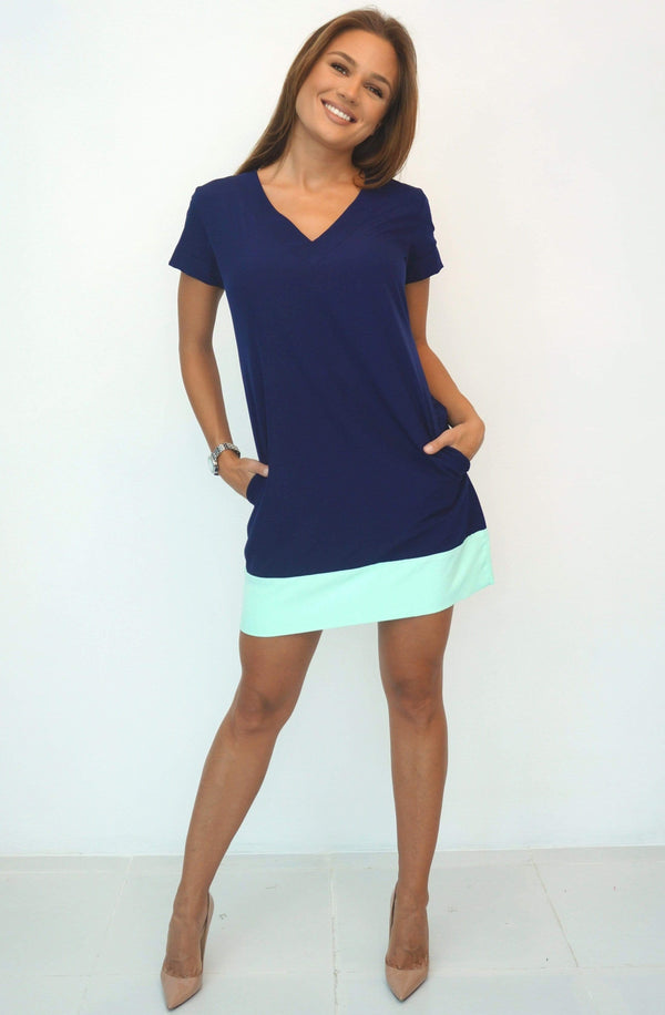 Dress The V Mini Anywhere Dress - Perfect Navy w/ Aqua Colour Block dubai outfit dress brunch fashion mums