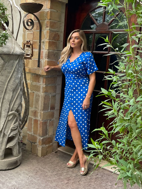 Dresses The Helen Dress - Royal Blue Polka dubai outfit dress brunch fashion mums