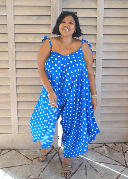 Jumpsuit O/S The Harem Jumpsuit - Royal Blue Polka dubai outfit dress brunch fashion mums