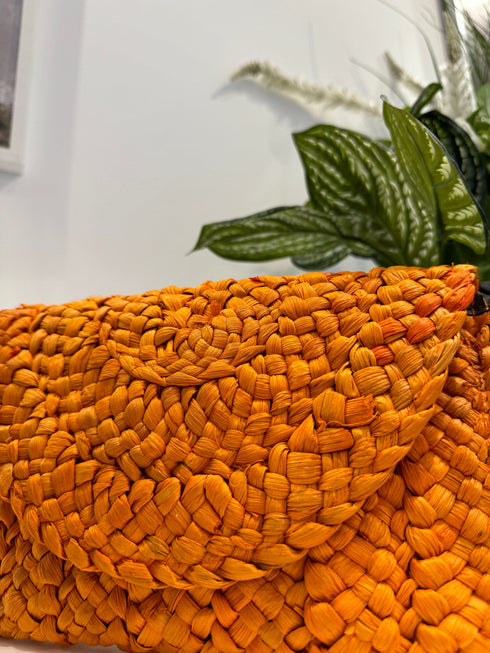 Orange Rattan Clutch Bag dubai outfit dress brunch fashion mums