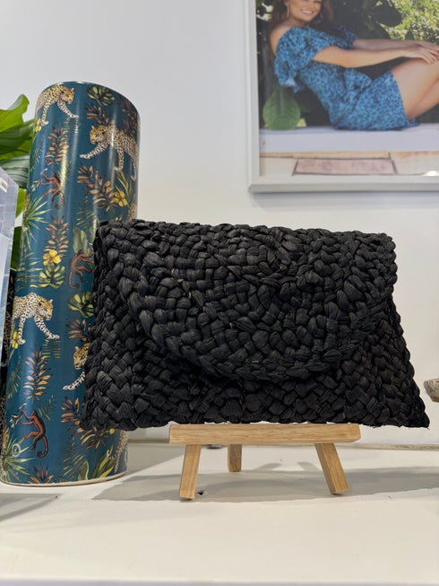 Black Rattan Clutch Bag dubai outfit dress brunch fashion mums