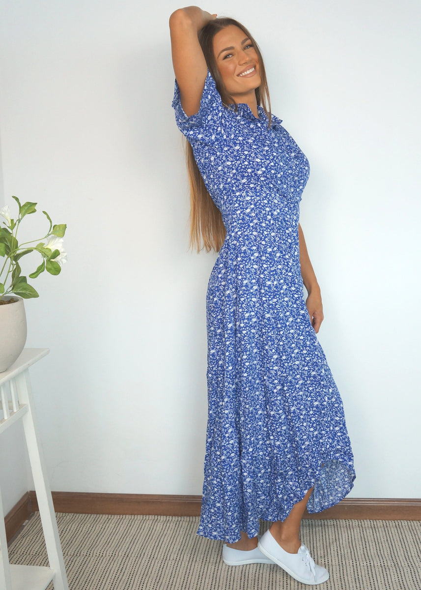 The Fitted Shirt Dress - Ditsy Royal NEON STAR The Fitted Shirt Dress - Ditsy Royal NEON STAR