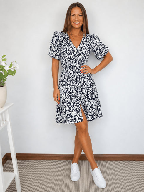 XS / Short / Puff Sleeve The Helen Dress - Black Bouquet dubai outfit dress brunch fashion mums