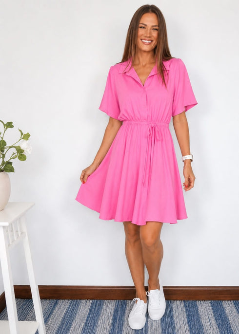 The Lola Shirt Dress - Cy Bubble Gum Pink dubai outfit dress brunch fashion mums