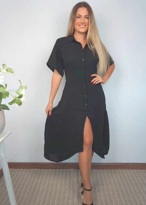 The Midi Fitted Shirt Dress - Cy Black dubai outfit dress brunch fashion mums