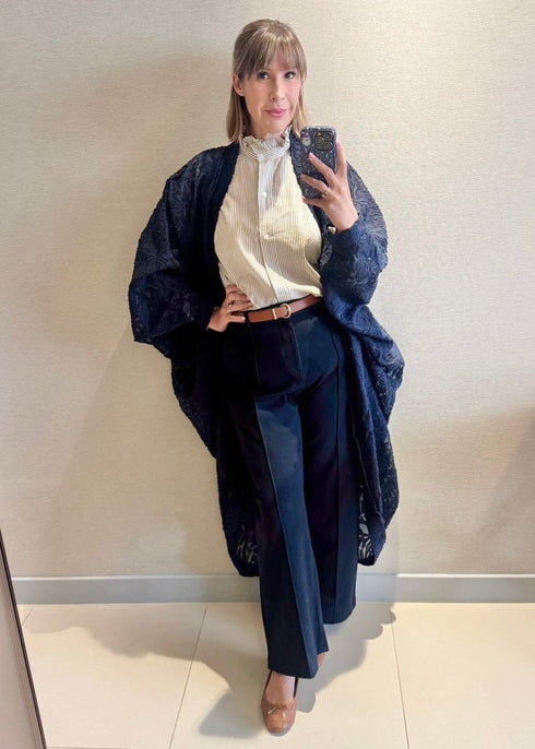 O/S The Palm Kimono - Navy Lace dubai outfit dress brunch fashion mums