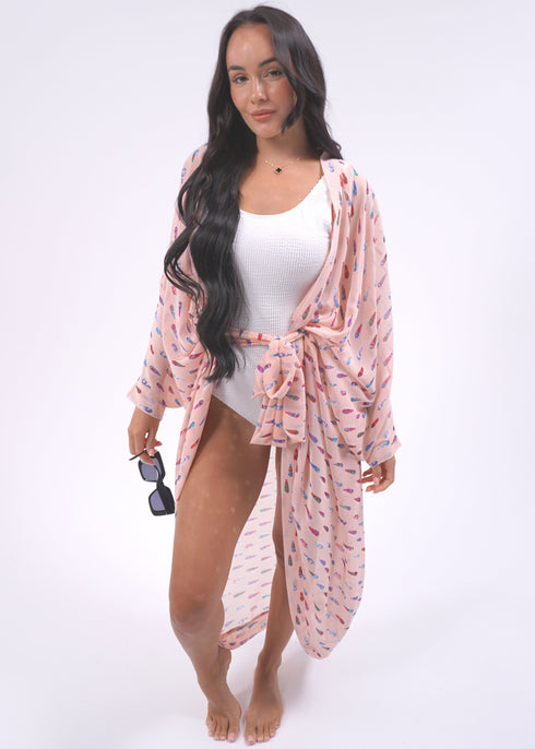 O/S The Palm Kimono - Sorbet Feather dubai outfit dress brunch fashion mums
