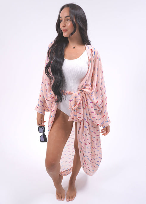 O/S The Palm Kimono - Sorbet Feather dubai outfit dress brunch fashion mums