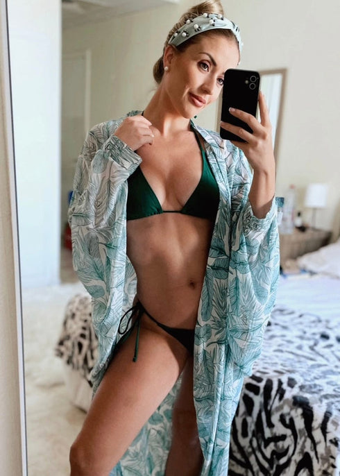 O/S The Palm Kimono - Summer Mint Leaves dubai outfit dress brunch fashion mums