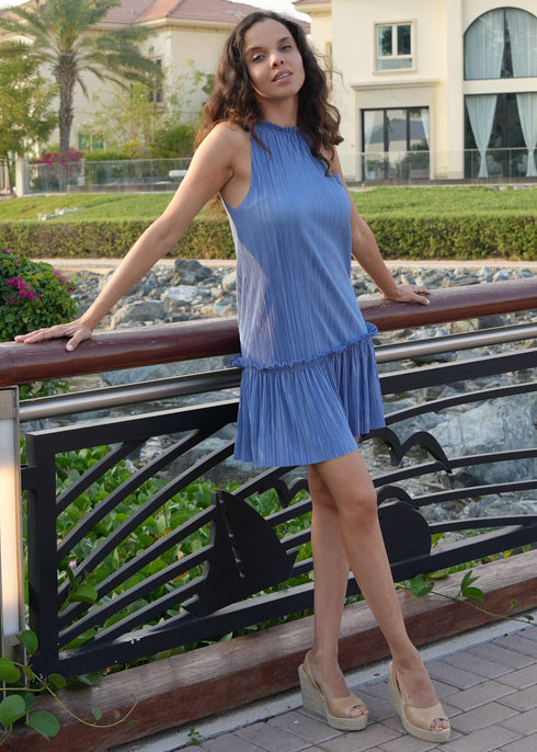 The Party Tunic - Slate Blue Pleats dubai outfit dress brunch fashion mums