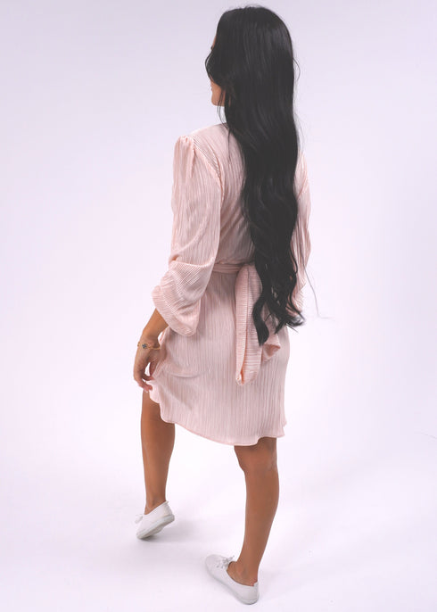 The Perfect Little Wrap Dress - Nude Pink Pleats dubai outfit dress brunch fashion mums