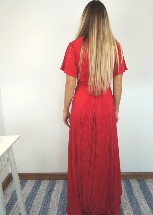 The Pleated Wrap Dress - Red Pleats dubai outfit dress brunch fashion mums