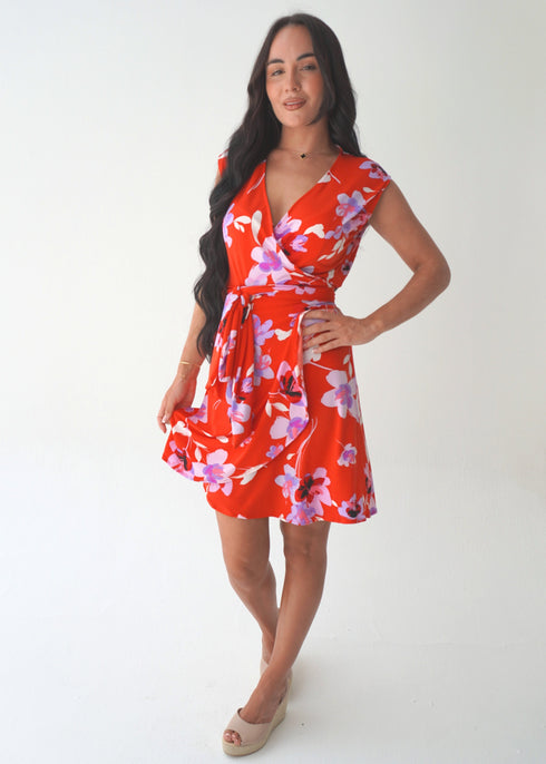 The Sleeveless Perfect Little Wrap Dress - Miami Flowers dubai outfit dress brunch fashion mums