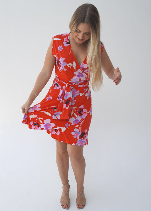 The Sleeveless Perfect Little Wrap Dress - Miami Flowers dubai outfit dress brunch fashion mums