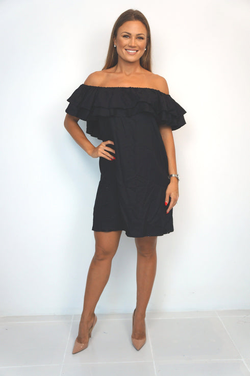 BARDOT DRESS The Belted Bardot Dress - Midnight Black dubai outfit dress brunch fashion mums