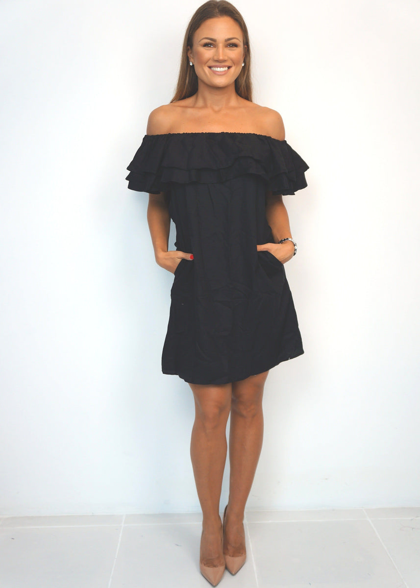 Black bardot dress best sale