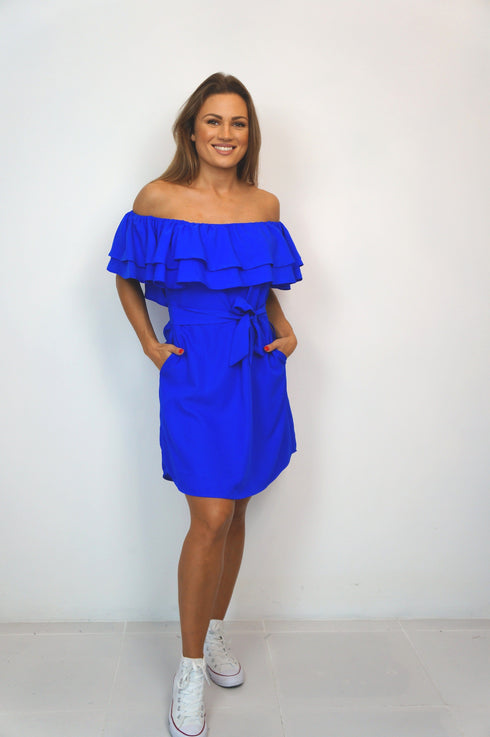 BARDOT DRESS The Belted Bardot Dress - Royal Blue dubai outfit dress brunch fashion mums