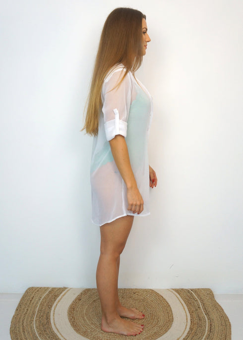 Beach Kaftan The Beach Shirt - White Chiffon dubai outfit dress brunch fashion mums