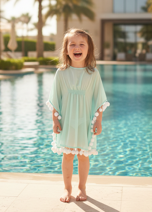 Beach Kaftan The Little Kaftan - Aqua Chiffon dubai outfit dress brunch fashion mums