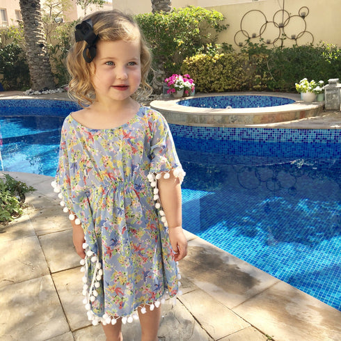 Beach Kaftan The Little Kaftan - Pale Blue Floral Birds print dubai outfit dress brunch fashion mums