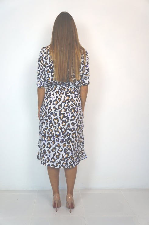 Beach Kaftan The Sara Midi Shirt Dress - Cobalt Gold Leopard dubai outfit dress brunch fashion mums