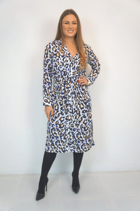 Beach Kaftan The Sara Midi Shirt Dress - Cobalt Gold Leopard dubai outfit dress brunch fashion mums