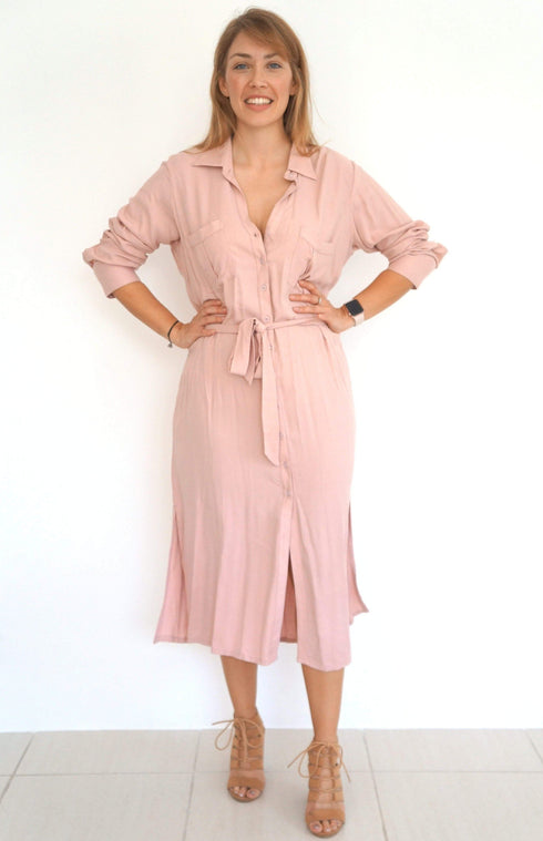 Beach Kaftan The Sara Midi Shirt Dress - Dusty Pink dubai outfit dress brunch fashion mums