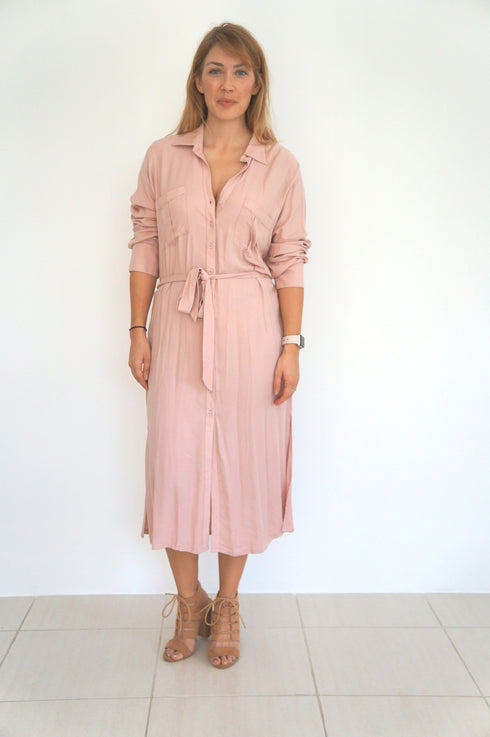 Beach Kaftan The Sara Midi Shirt Dress - Dusty Pink dubai outfit dress brunch fashion mums