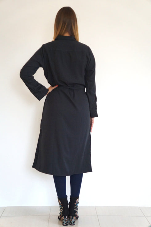 Beach Kaftan The Sara Midi Shirt Dress - Midnight Black dubai outfit dress brunch fashion mums