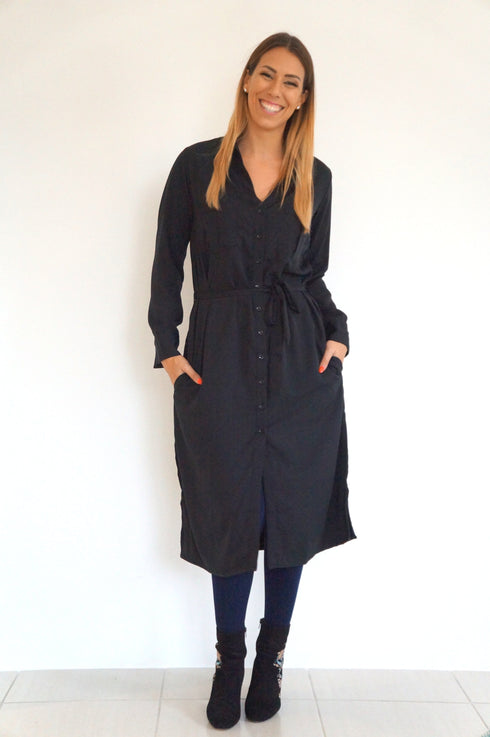 Beach Kaftan The Sara Midi Shirt Dress - Midnight Black dubai outfit dress brunch fashion mums
