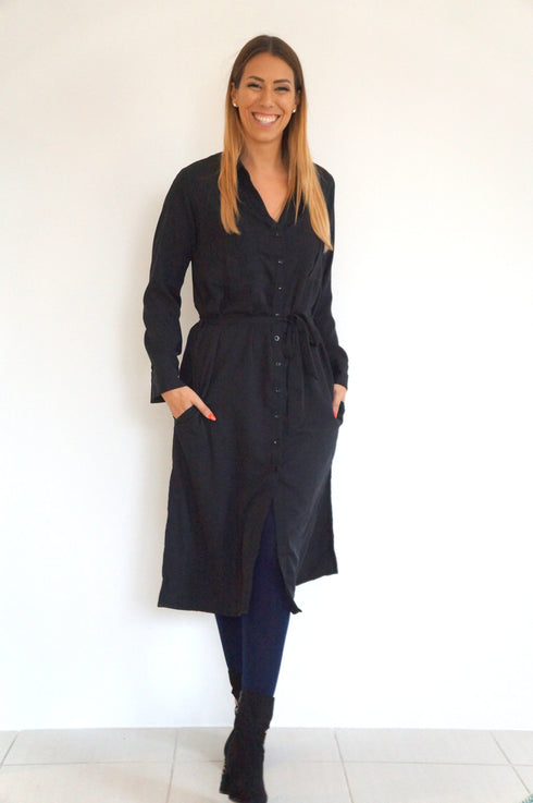 Beach Kaftan The Sara Midi Shirt Dress - Midnight Black dubai outfit dress brunch fashion mums