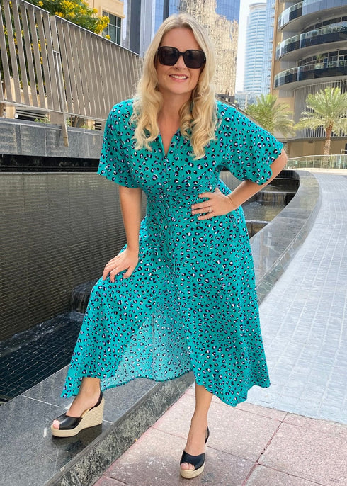 Dress The Fitted Shirt Dress - Emerald Leopard dubai outfit dress brunch fashion mums