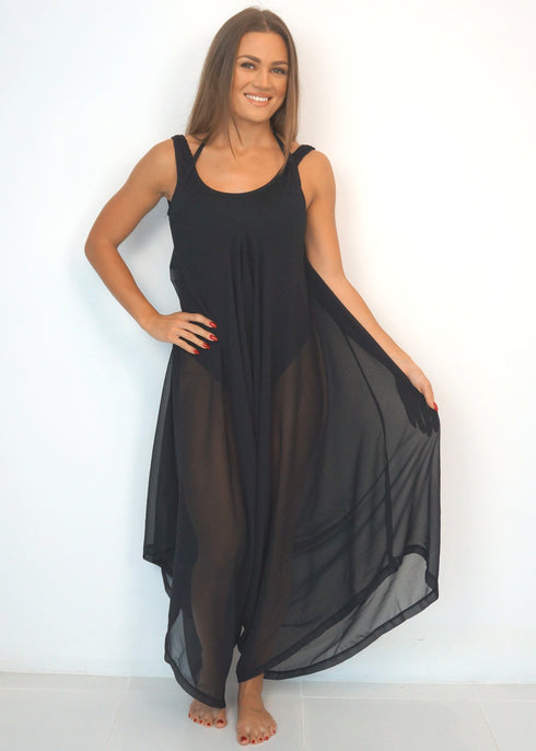 Dress BLACK CHIFFON The Harem Jumpsuit - Black Chiffon dubai outfit dress brunch fashion mums