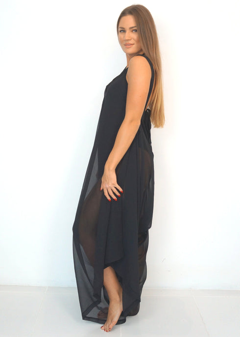 Dress BLACK CHIFFON The Harem Jumpsuit - Black Chiffon dubai outfit dress brunch fashion mums