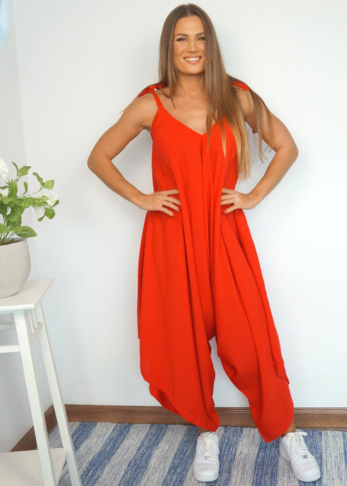 Dress The Harem Jumpsuit - Scarlet Red dubai outfit dress brunch fashion mums