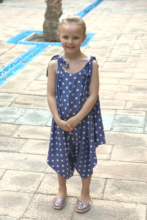 Dress The Little Jumpsuit - Cornflower Blue White Spots dubai outfit dress brunch fashion mums